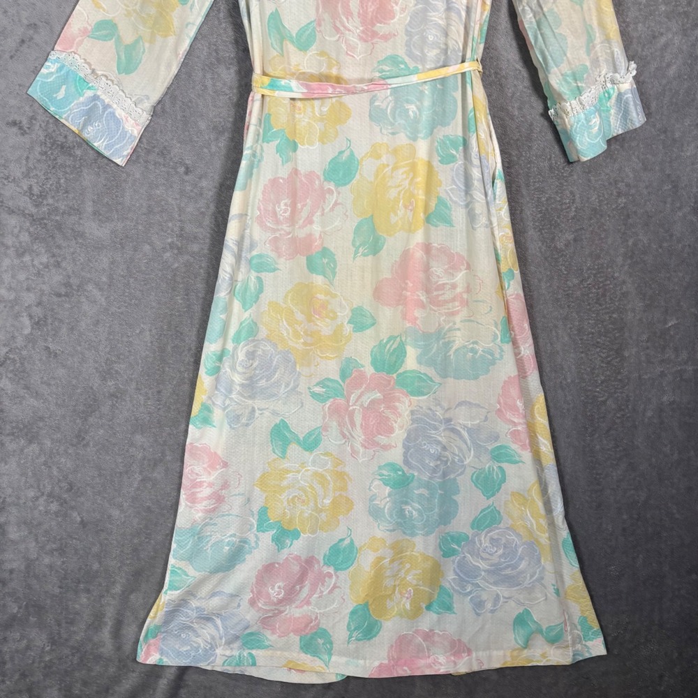 Vintage Lounge Trends JCPenney Pastel Floral Lace Wrap Robe Small Made in USA - Picture 12 of 16